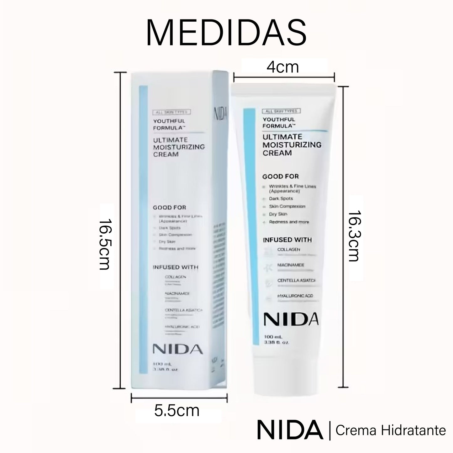Nida: Crema hidratante con hialurónico y glicerina